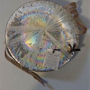 AKCAM Iridescent Silver Glass Salad Plates S/4